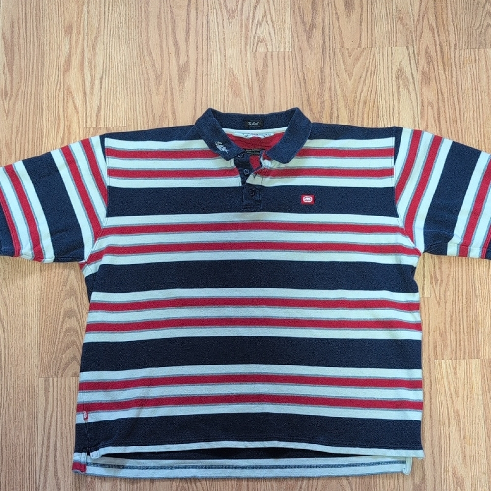 Y2K Ecko Unltd Polo "The Banks" - Navy, Red, and White Stripes